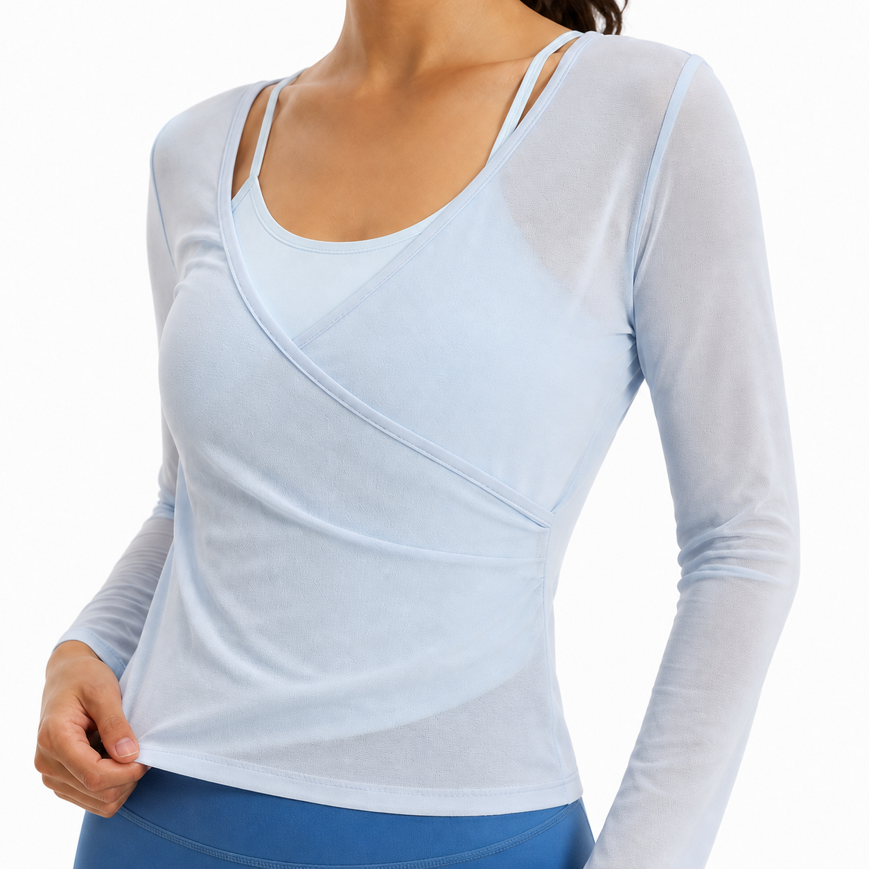 Breathable Detachable Mesh Long Sleeve Yoga Top for Women