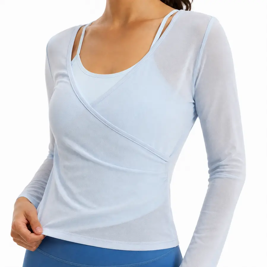 Breathable Detachable Mesh Long Sleeve Yoga Top for Women