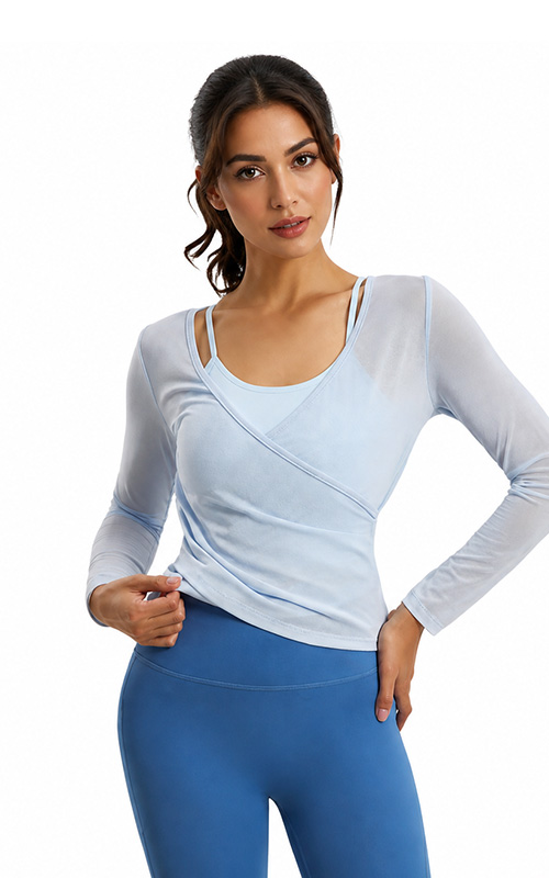 Breathable Detachable Mesh Long Sleeve Yoga Top for Women