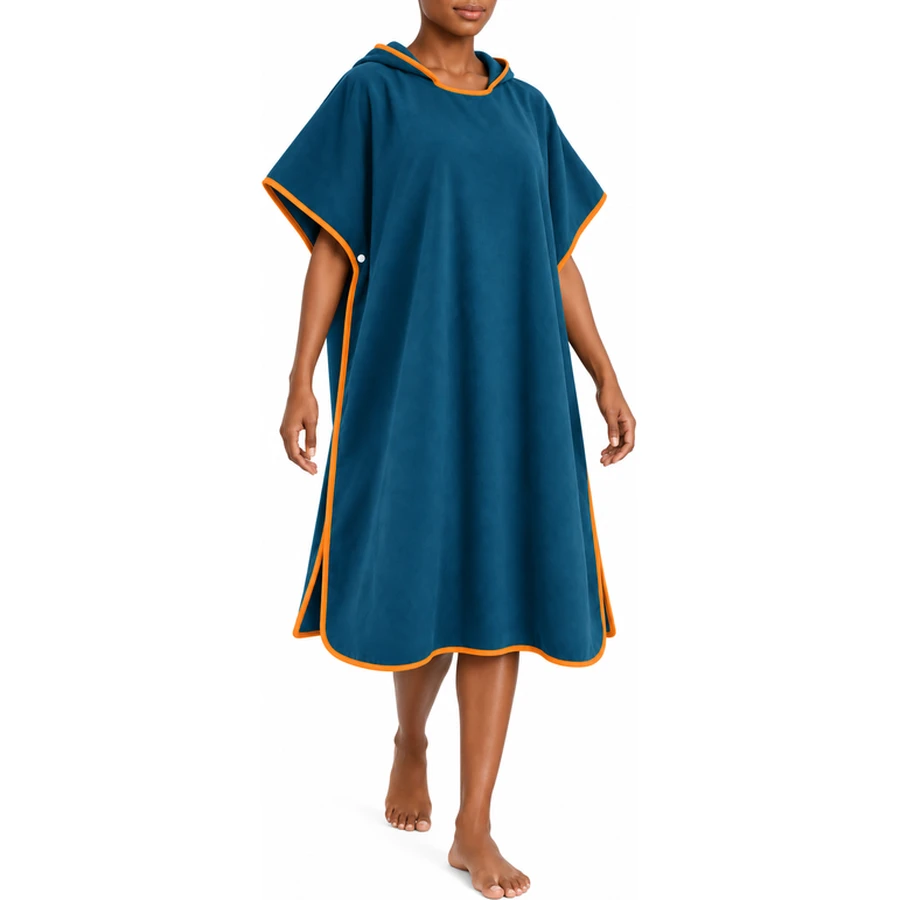 Contrast Binding Hooded Beach Poncho