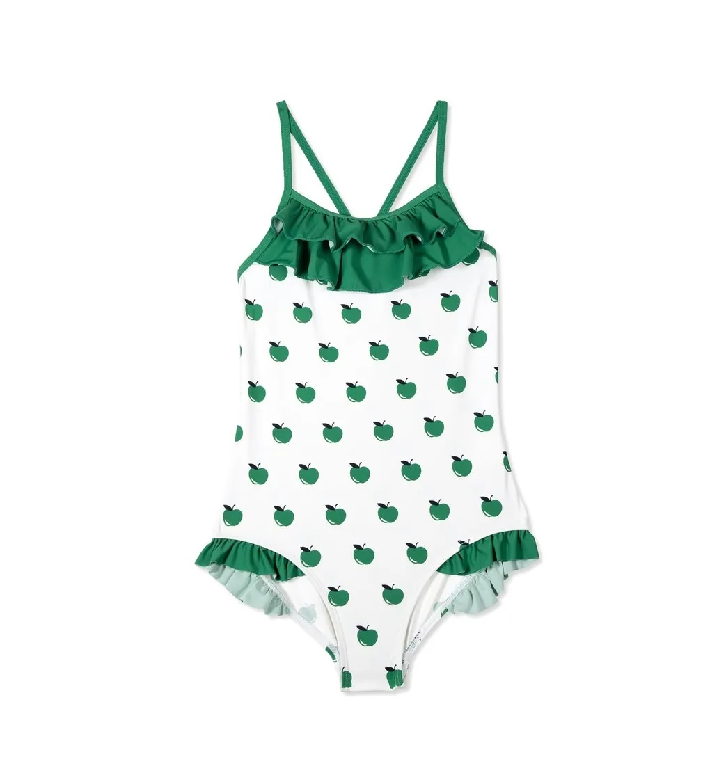 Custom Girls One Piece Bathing Suit Swimsuit with Front Ruffle & Leg Ruffle Trim