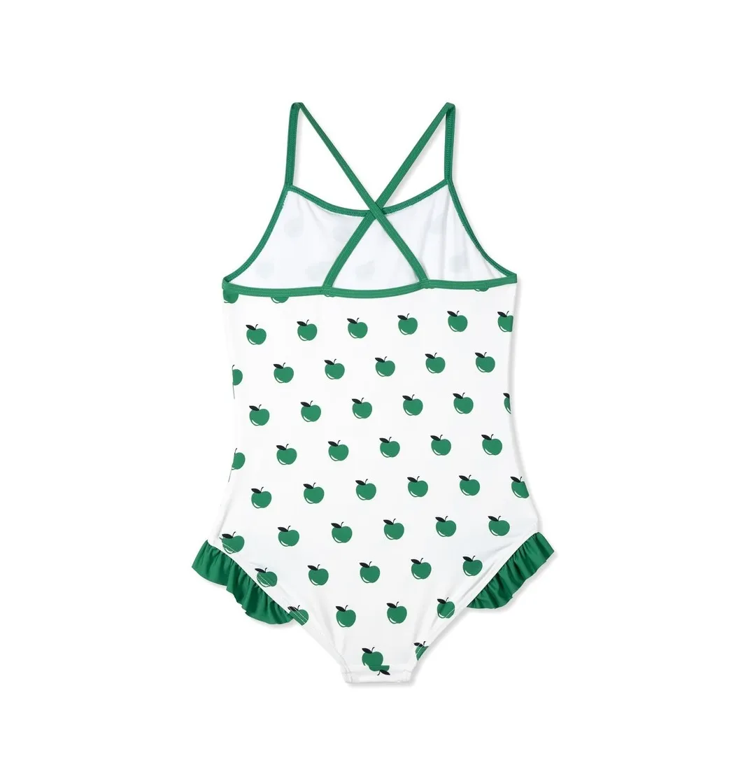 Custom Girls One Piece Bathing Suit Swimsuit with Front Ruffle & Leg Ruffle Trim