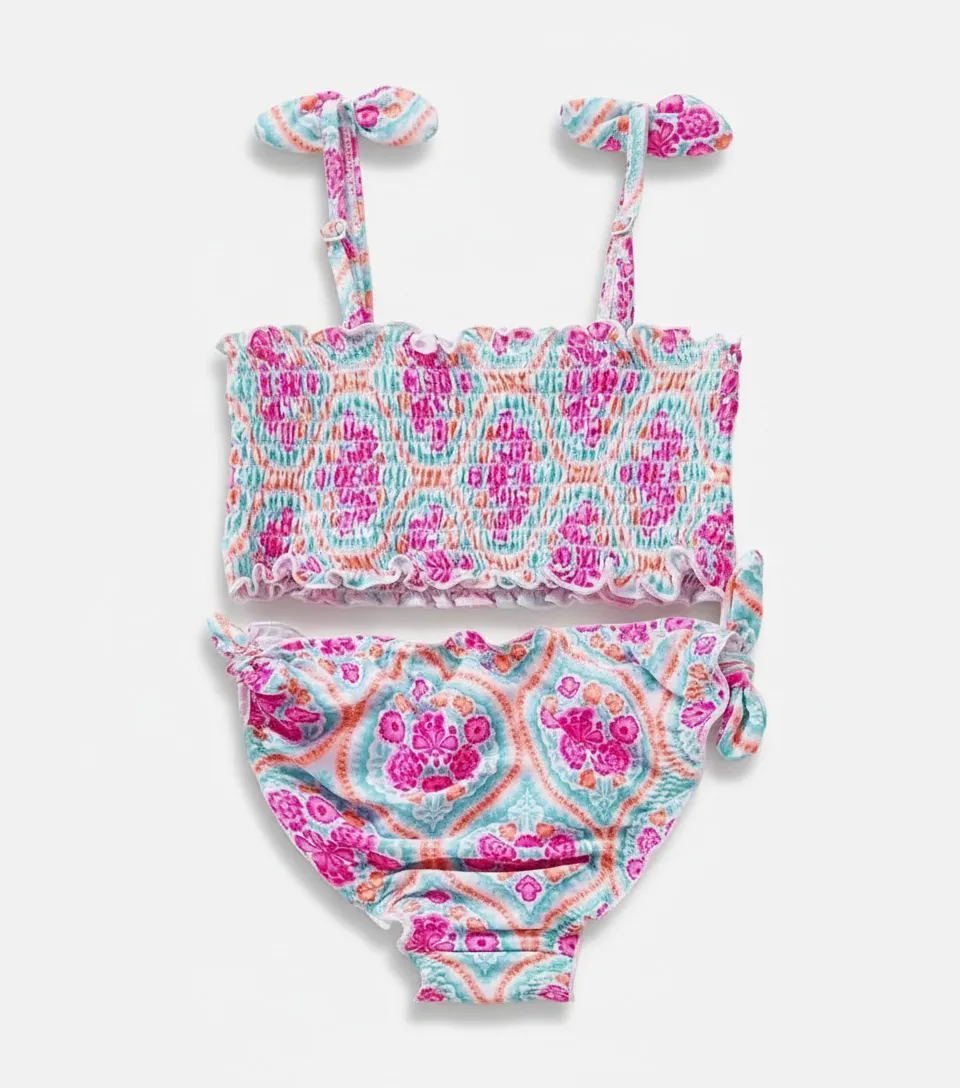 Custom Girls Smocking Two-Piece Bikini with Bow Straps