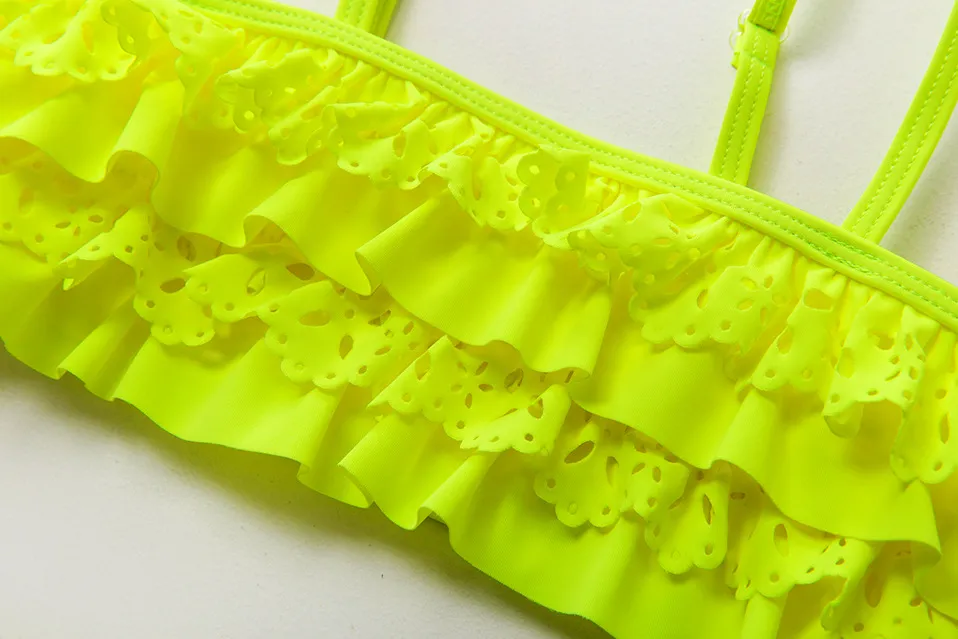 Custom Girls Two-Piece Swimsuit Bikini Set Two Piece Adjustable Shoulder Straps Lace Ruffle