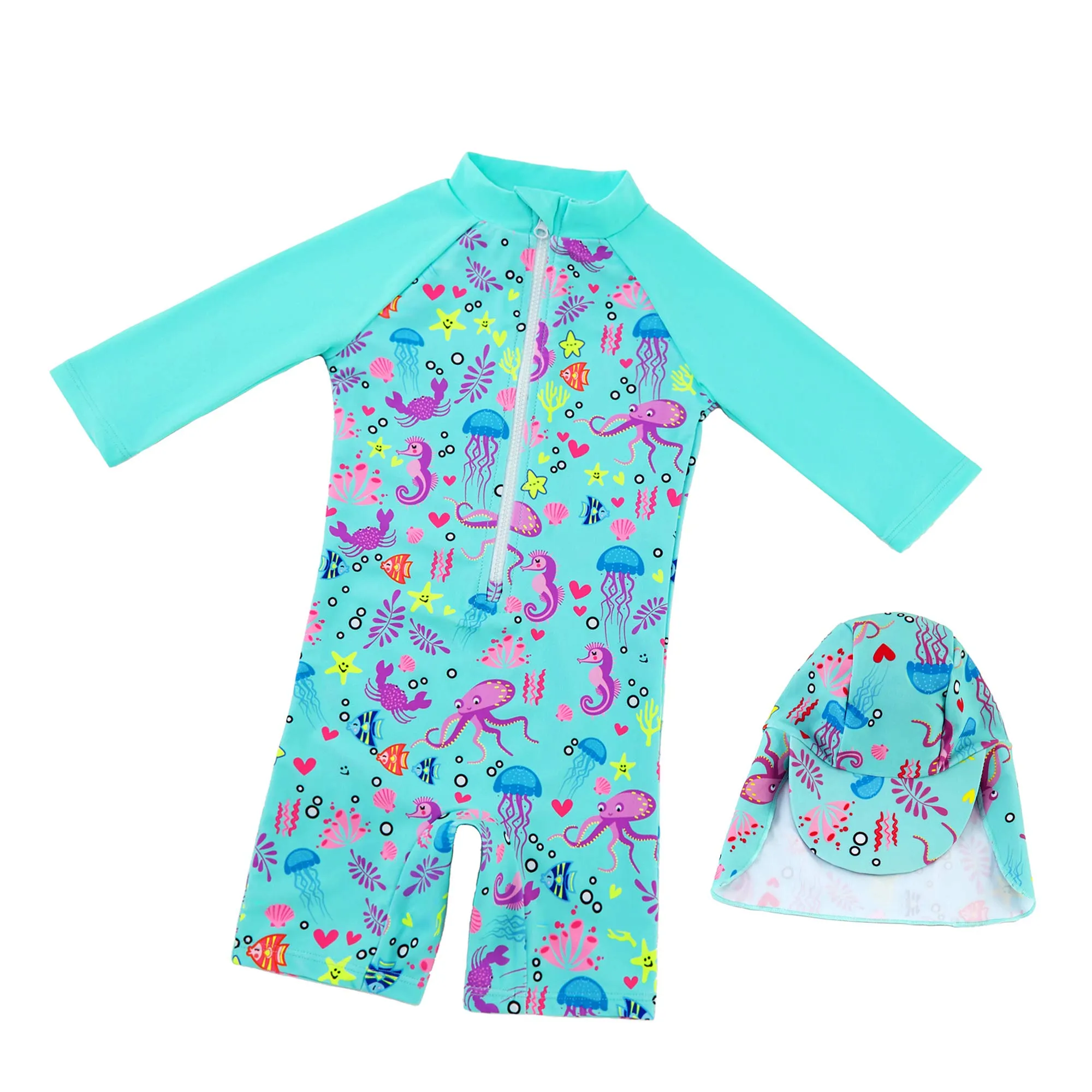 Custom Infant Toddler Boys Full Body Rash Guard UV Protection Swimsuit Set with Cap
