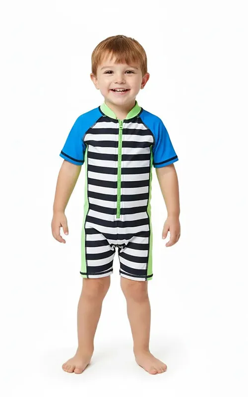 Custom Infant Toddler Boys Full Body Rash Guard UV Protection Swimsuit Set with Cap