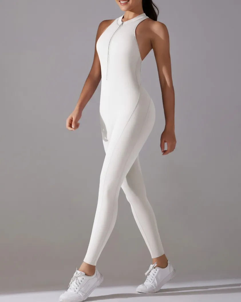 Custom Sexy Backless Sports Zipper Front Jumpsuit for Women High Stretch Workout Outfit