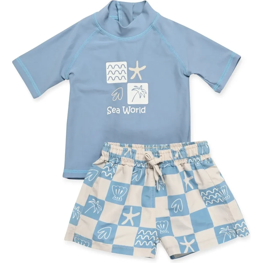 Custom Toddler Two-Piece Swimwear Set Rash Guard Sun Safe Rash Vest and Boardshorts
