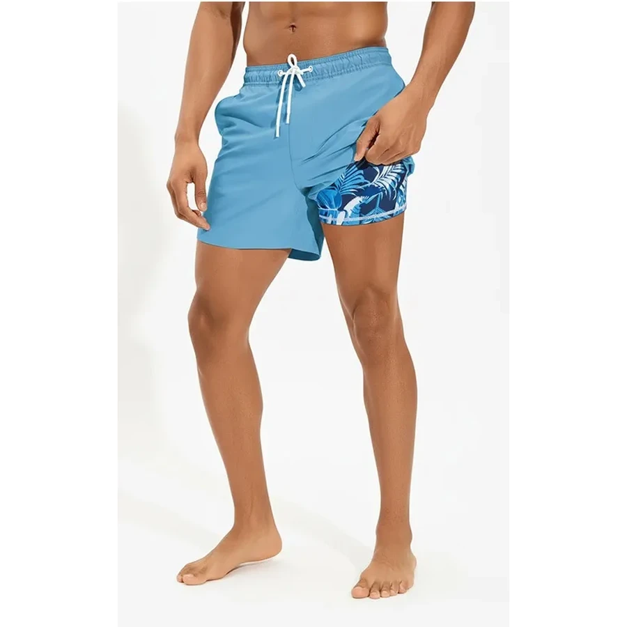 Custom UPF50+ 2 in 1 Mens Swim Shorts Beachwear Pool Swim Trunks