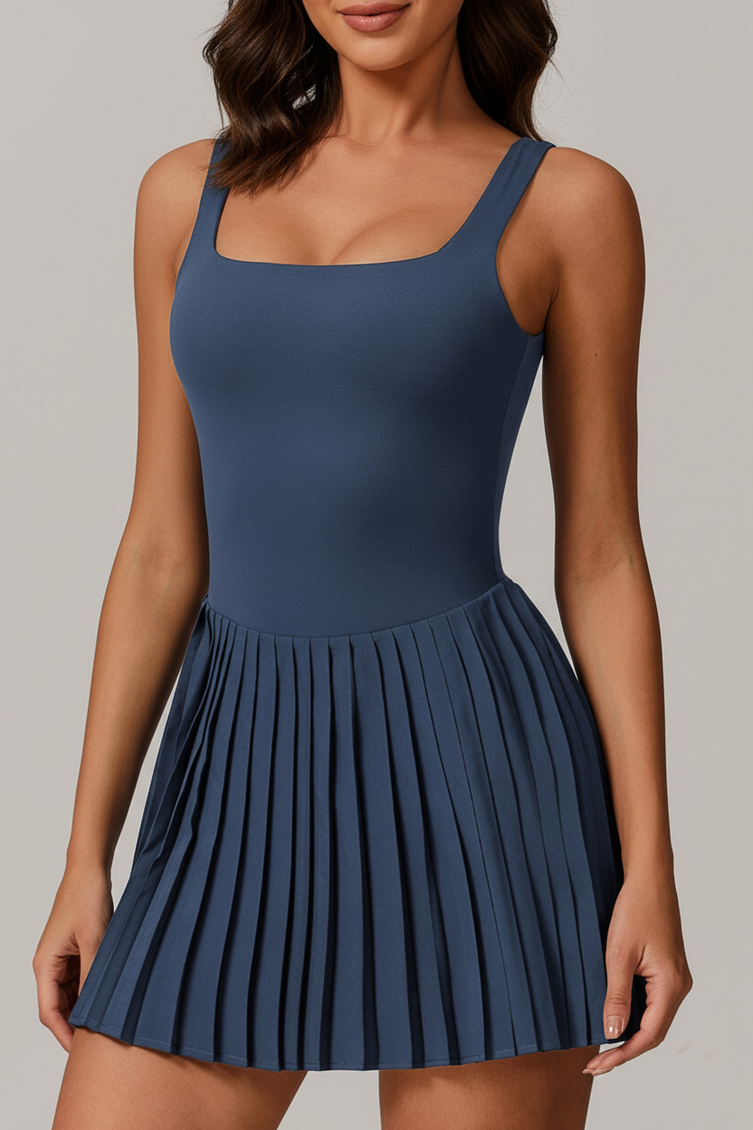 Custom Womenâs Activewear Outfit Pleated One-Piece Tennis Dress Skirt & Inner Shorts for Court Training