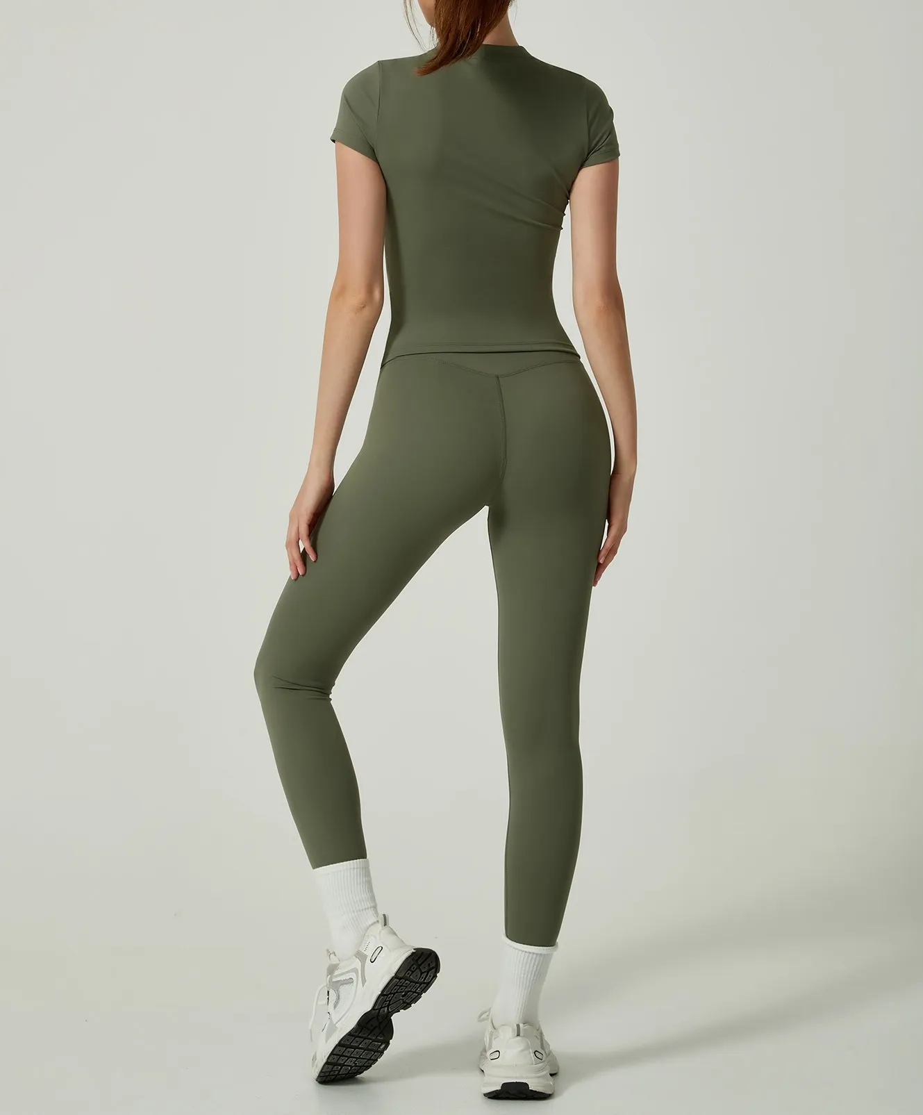 Custom Women’s Activewear Yoga Set ,Short Sleeve Top & High Waist Leggings for Training
