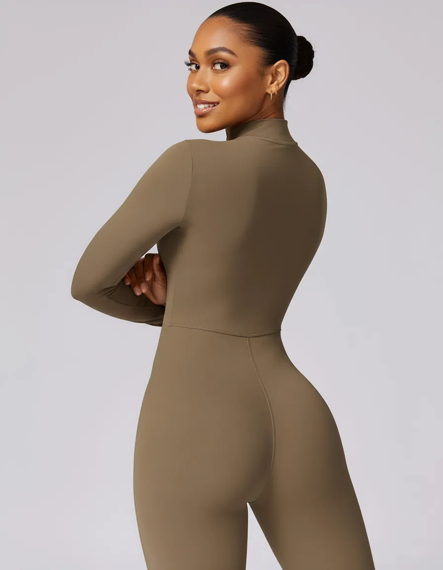 Custom Women’s Long Sleeve Zip Front Yoga Activewear Full body Jumpsuit