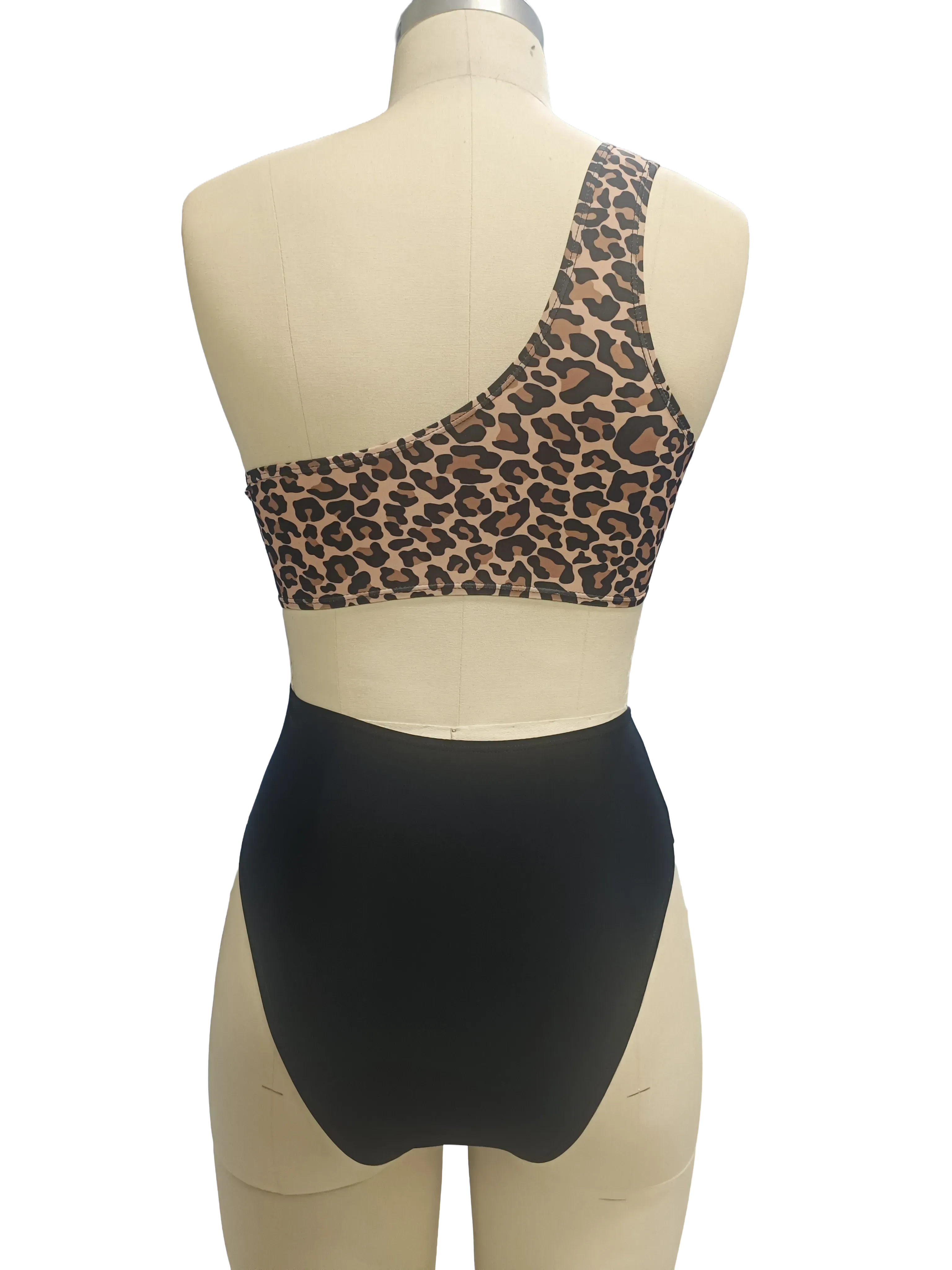 Custom Women's Sex Leopard Print Monokini One Shoulder Cutout One Piece Swimsuit
