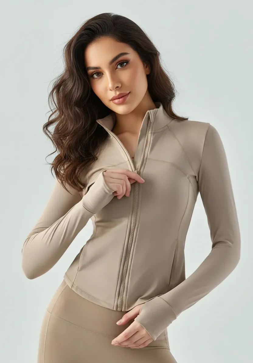 Custom Womenâs Slim Fit Long Sleeve Fitness Jacket with Zipper