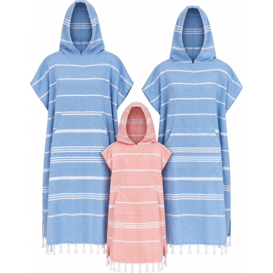 Family Striped Fringe Cotton Poncho