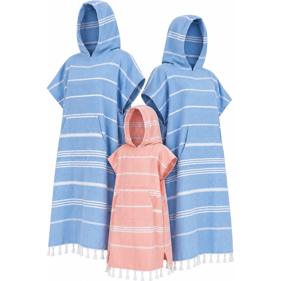 Family Striped Fringe Cotton Poncho