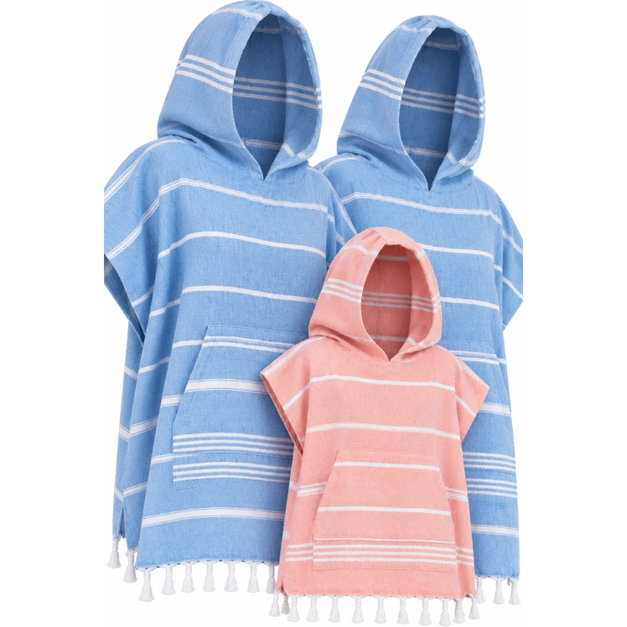 Family Striped Fringe Cotton Poncho