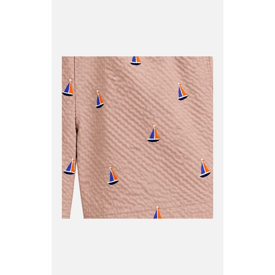 Kids Clay Sailboat Print Textured Beach Shorts