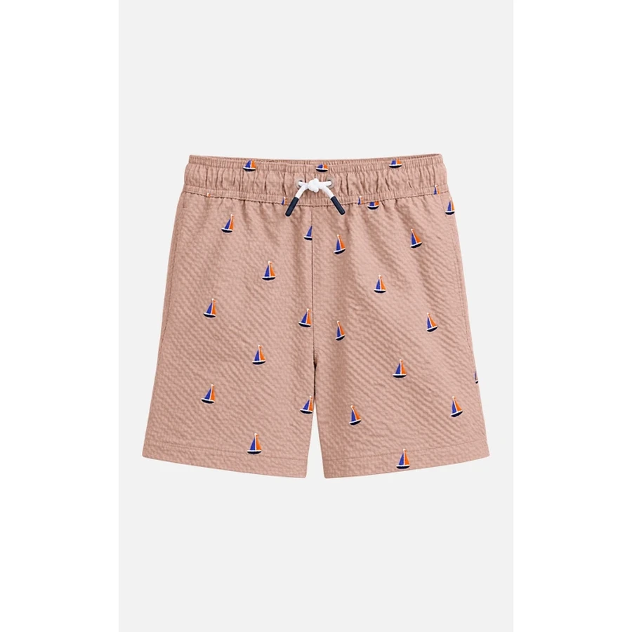 Kids Clay Sailboat Print Textured Beach Shorts