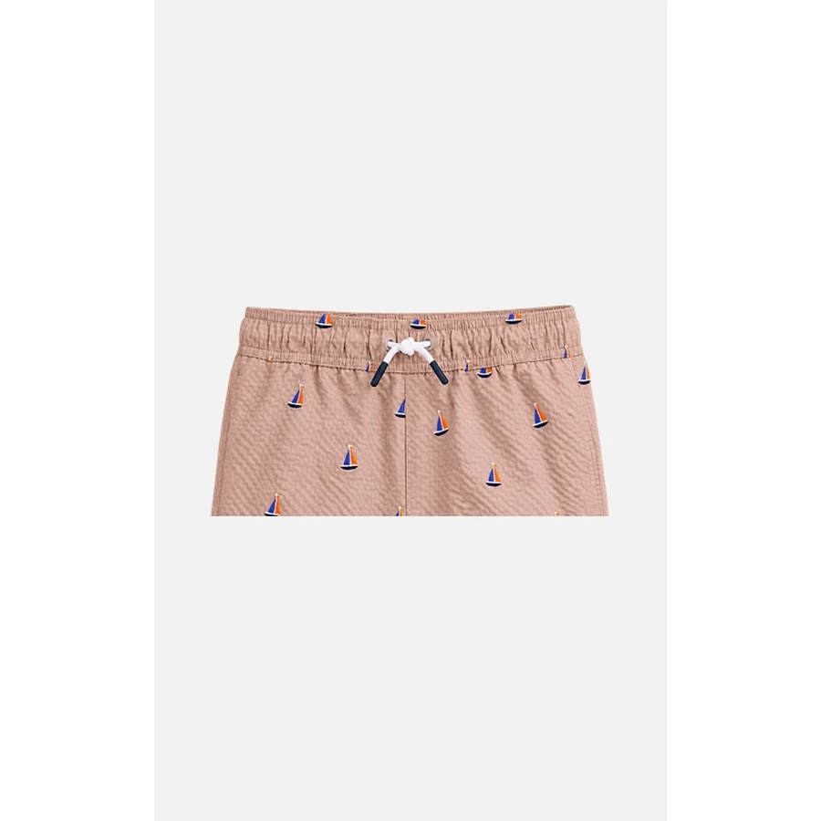 Kids Clay Sailboat Print Textured Beach Shorts