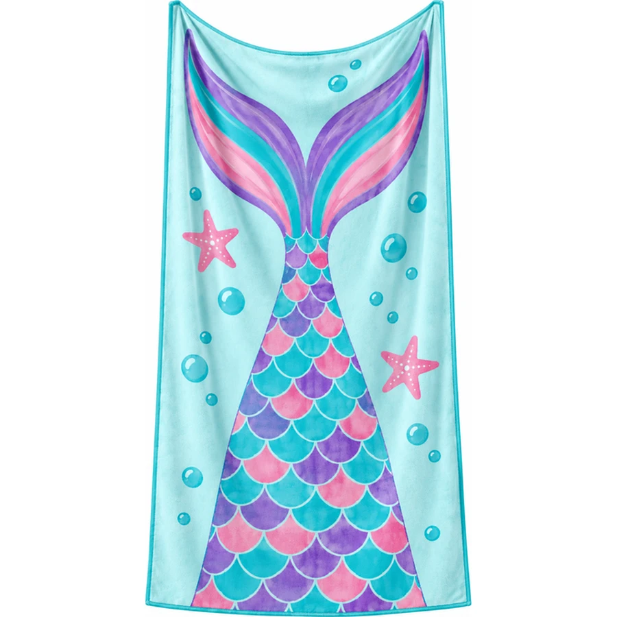 Kids Mermaid Tail Microfiber Beach Towel