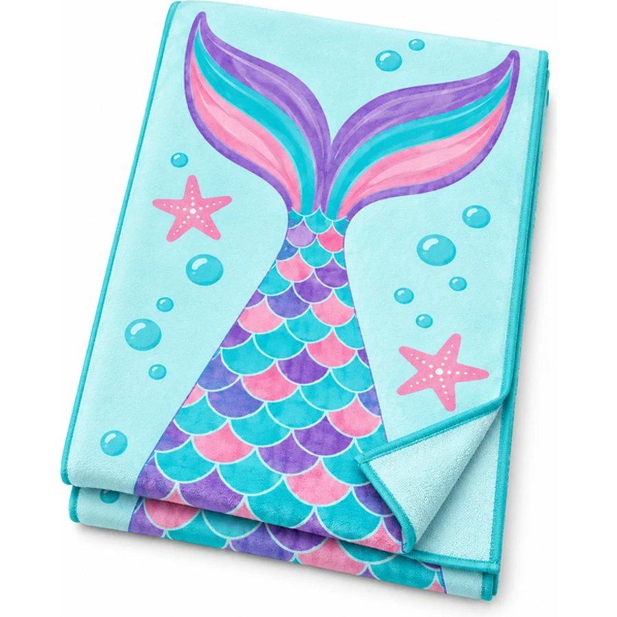 Kids Mermaid Tail Microfiber Beach Towel