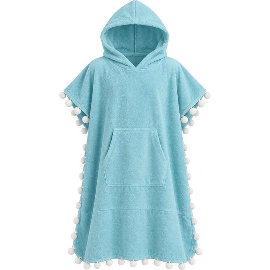 Kids Pom-Pom Fringe Beach Poncho