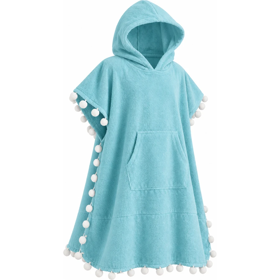 Kids Pom-Pom Fringe Beach Poncho