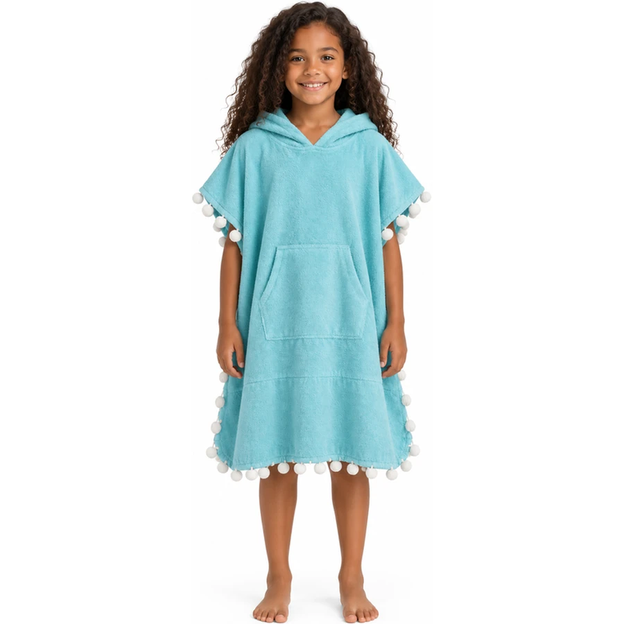 Kids Pom-Pom Fringe Beach Poncho