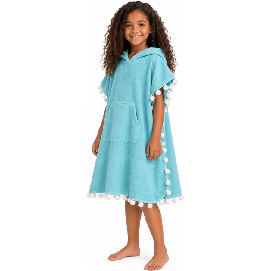 Kids Pom-Pom Fringe Beach Poncho