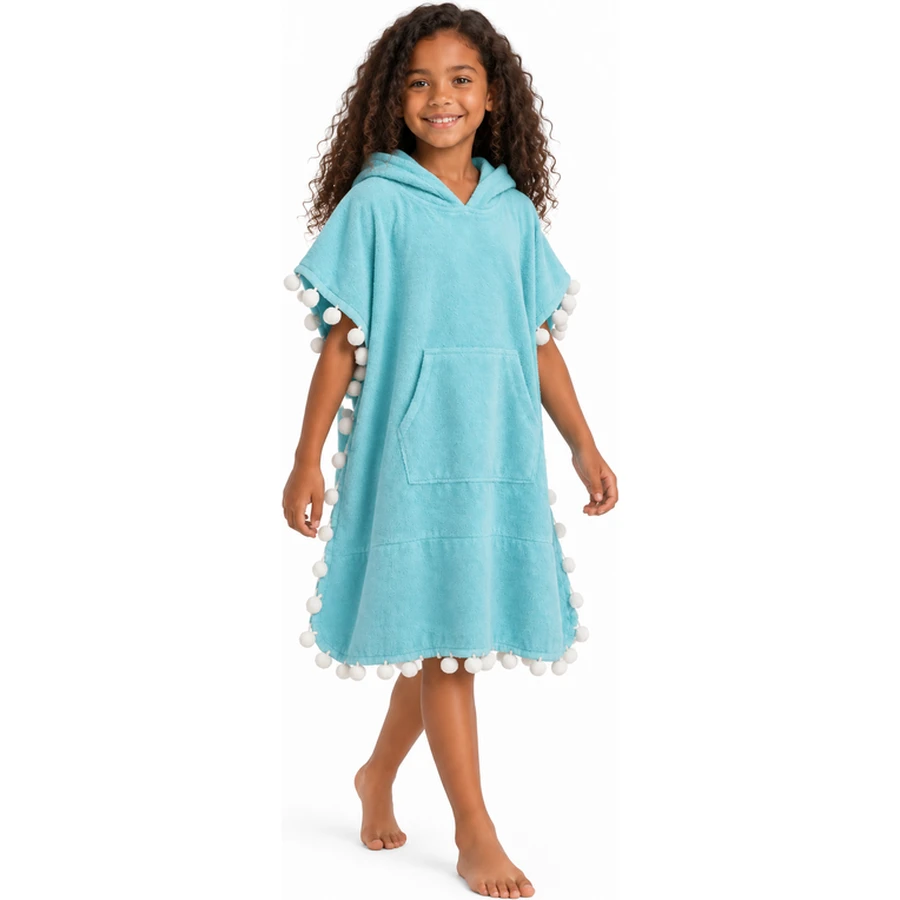 Kids Pom-Pom Fringe Beach Poncho