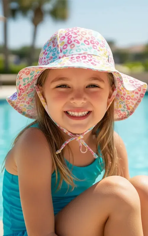 Kids Print UPF50+ Wide Brim Swim Hat for Sun Protection