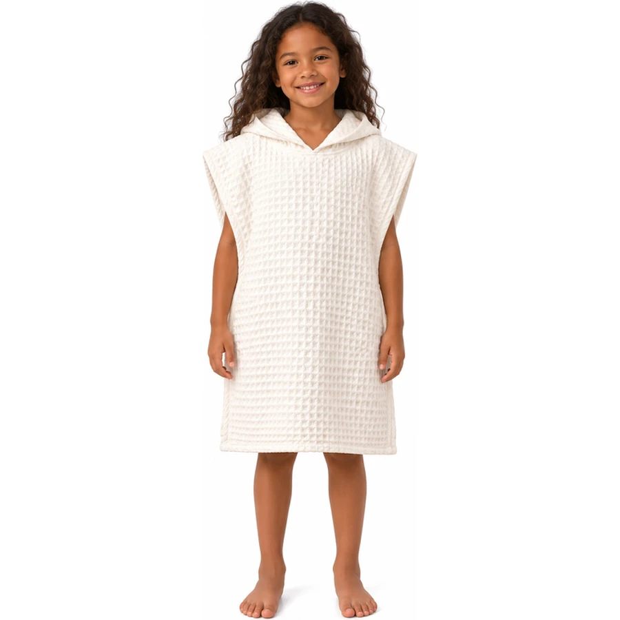 Kids Waffle Cotton Hooded Poncho
