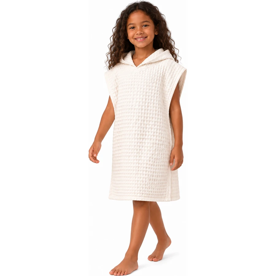 Kids Waffle Cotton Hooded Poncho