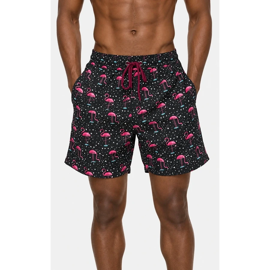 Men's Flamingo Print Drawstring Swim Shorts