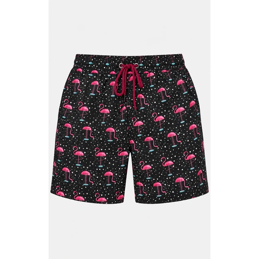 Men's Flamingo Print Drawstring Swim Shorts