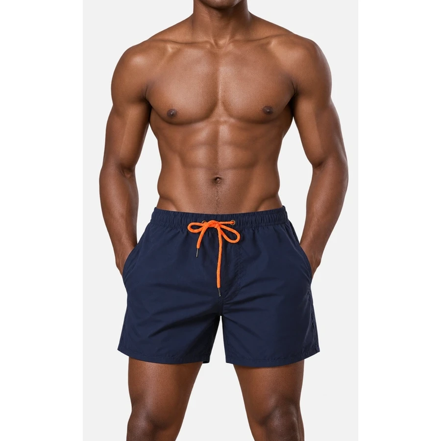 Men's Navy Boardshorts with Orange Drawstring
