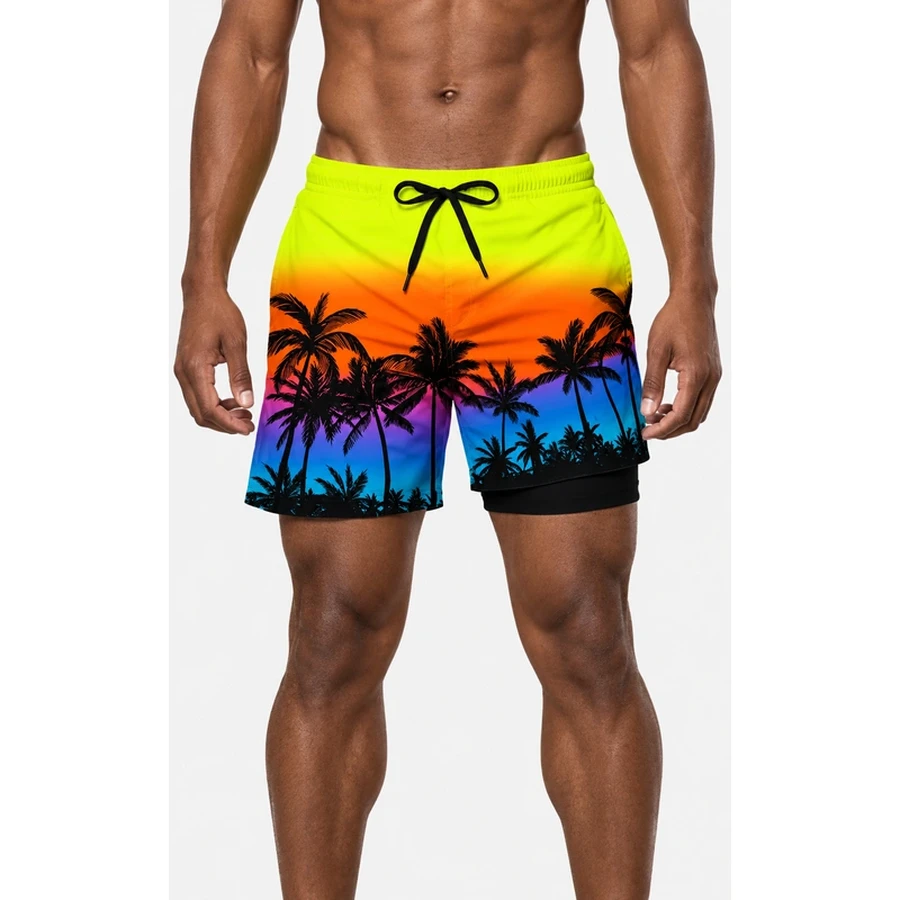 Men's Sunset Palm Print Swim Shorts with Liner