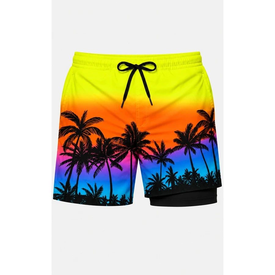 Men's Sunset Palm Print Swim Shorts with Liner