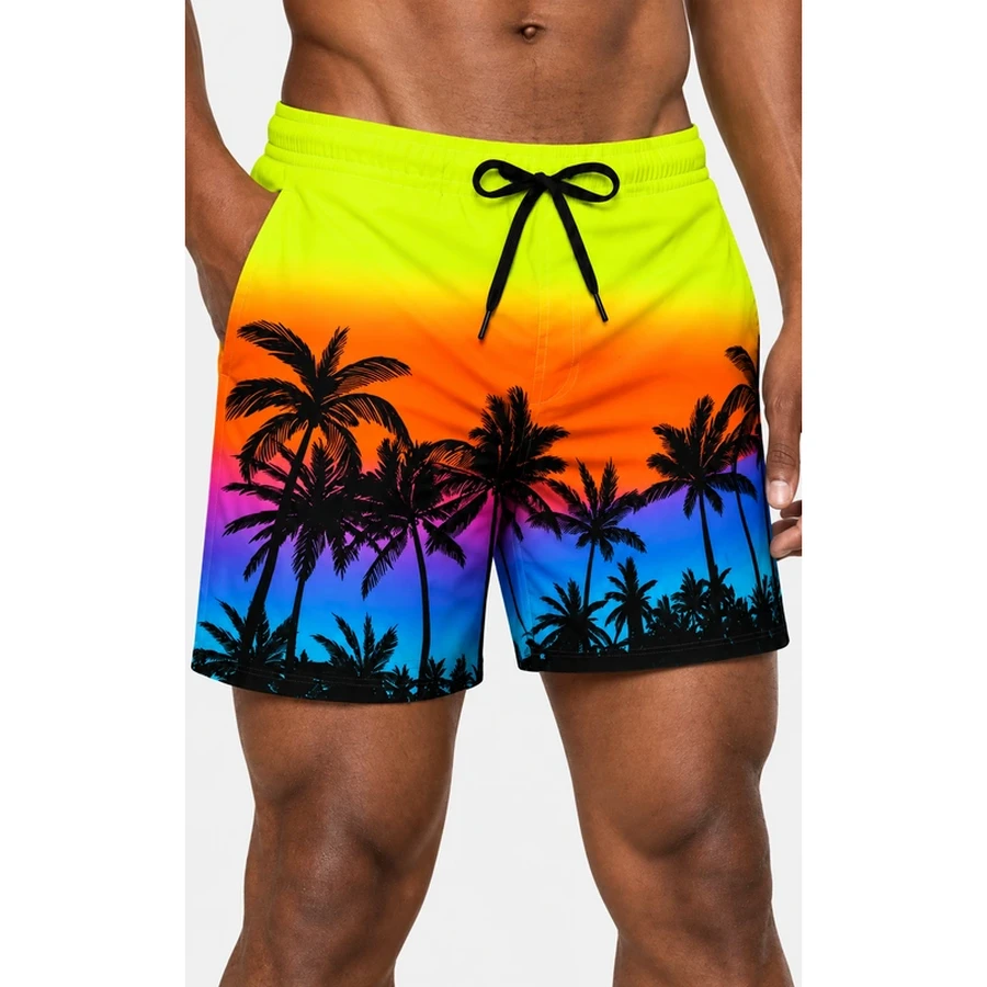 Men's Sunset Palm Print Swim Shorts with Liner