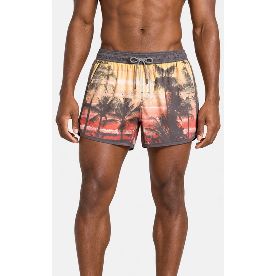Men's Vintage Palm Print Contrast Trim Swim Shorts