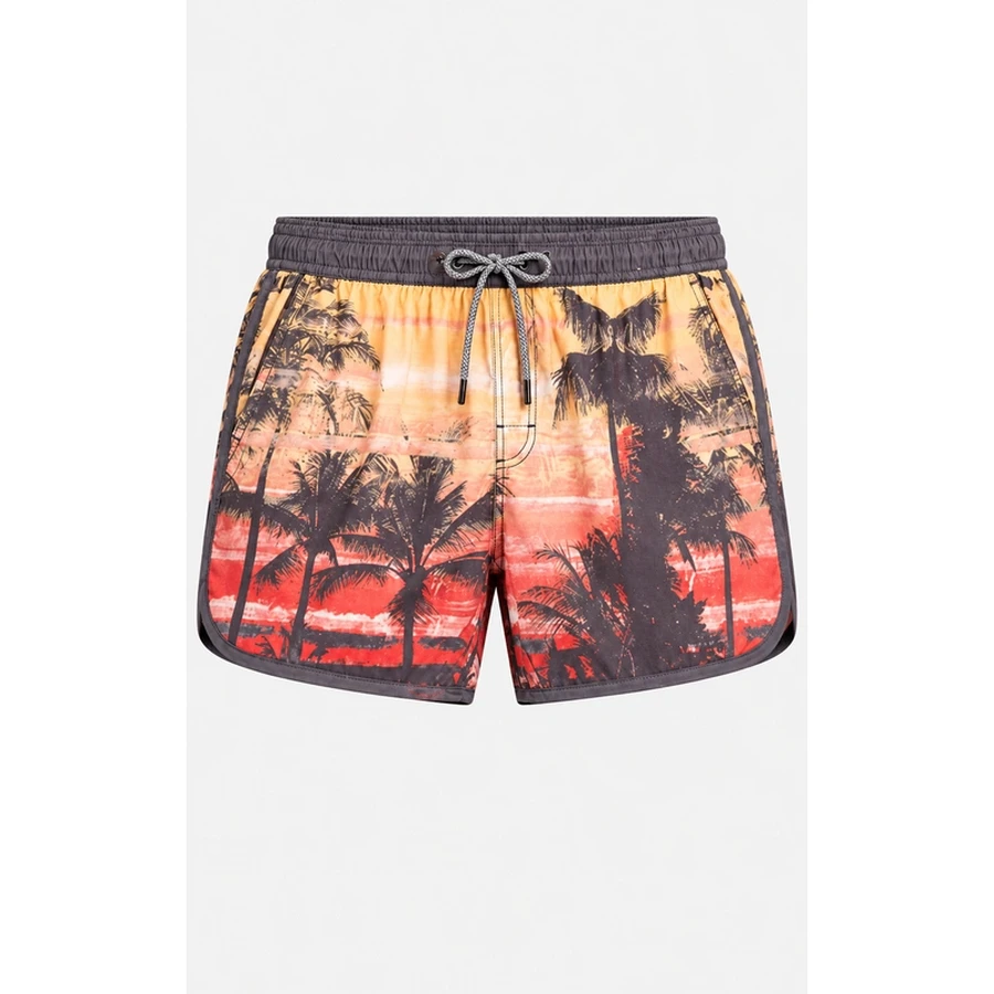 Men's Vintage Palm Print Contrast Trim Swim Shorts