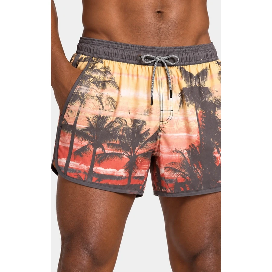 Men's Vintage Palm Print Contrast Trim Swim Shorts