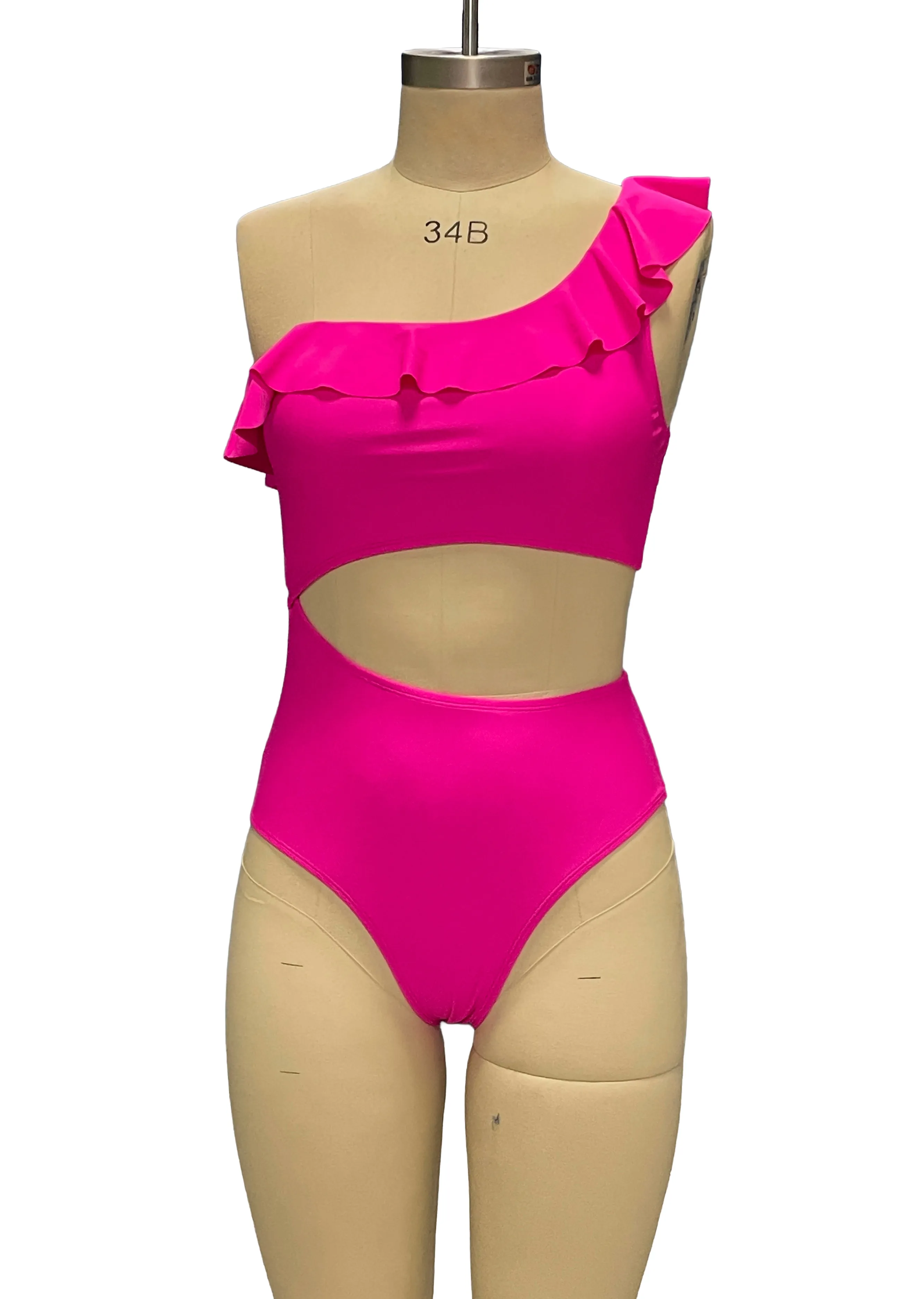 One-Shoulder Ruffle Cut-Out One-Piece Swimsuit with Elegant Fit