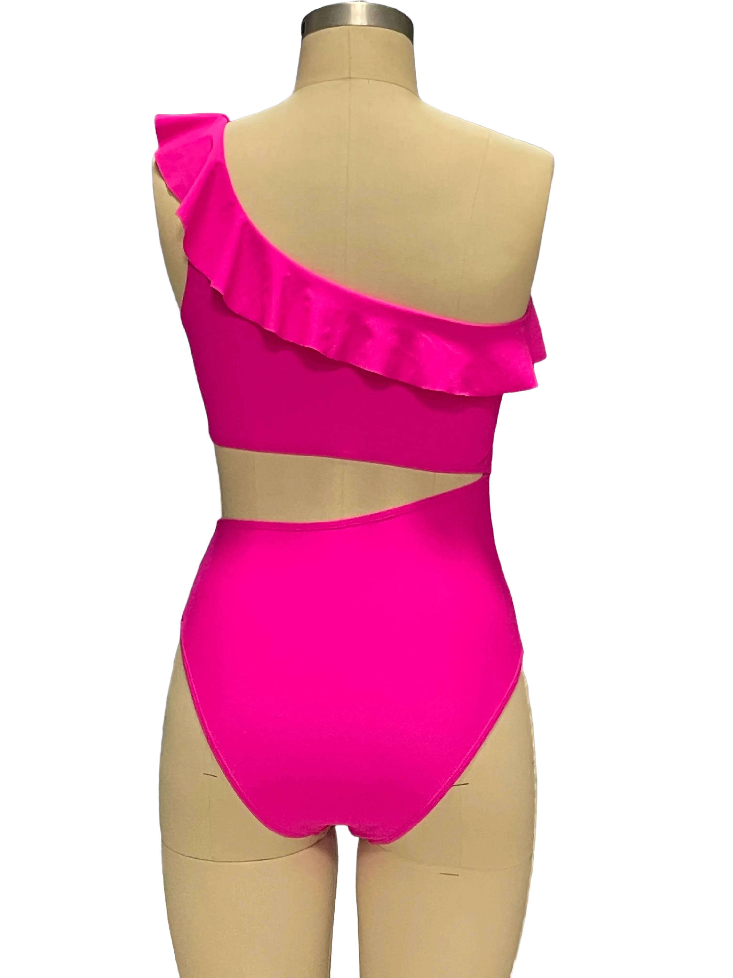 One-Shoulder Ruffle Cut-Out One-Piece Swimsuit with Elegant Fit