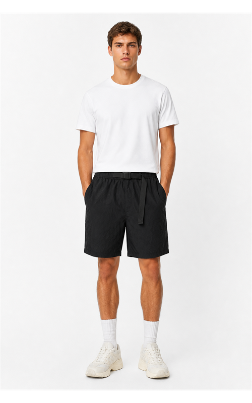 Textured Nylon Belted Sports Shorts for Men