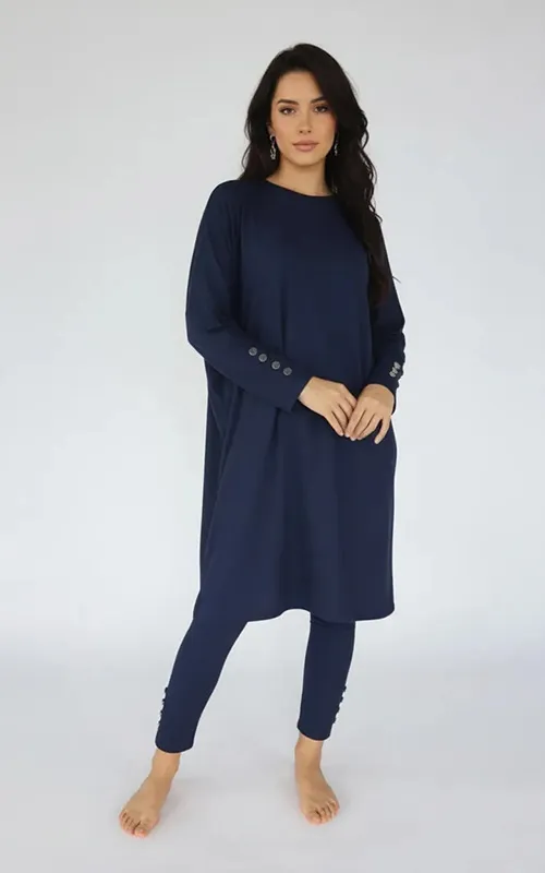 Women's Loose-Fit Half-Zip Belted Muslim Modest Burkini Rash Guard Long Sleeve Surfing Swimsuit Bathing Suit