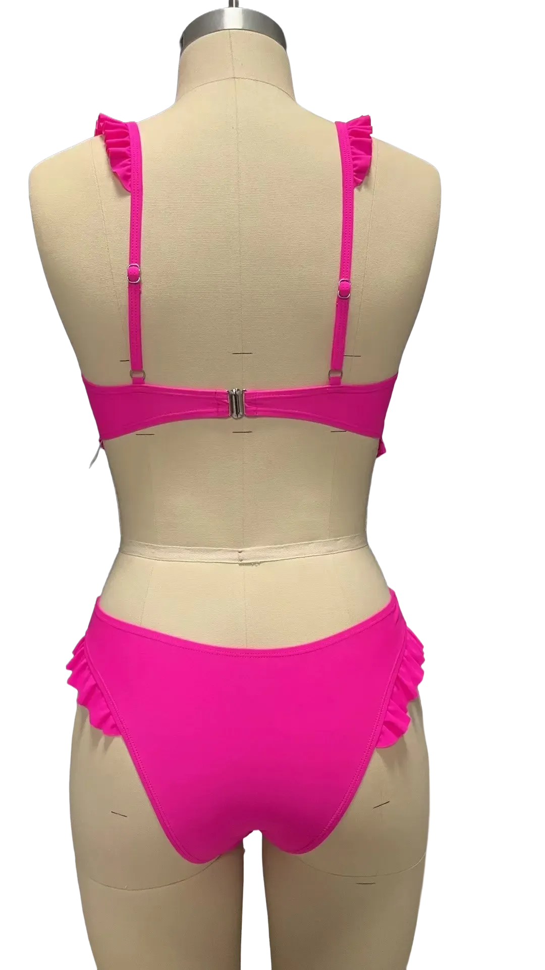 Women’s Ruffled Hot Pink Bikini Set Sexy Two-Piece Swimwear